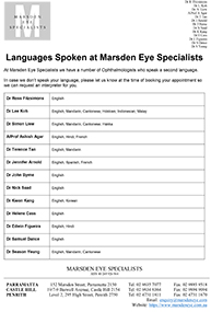 Languages Spoken at Marsden Eye Specialists